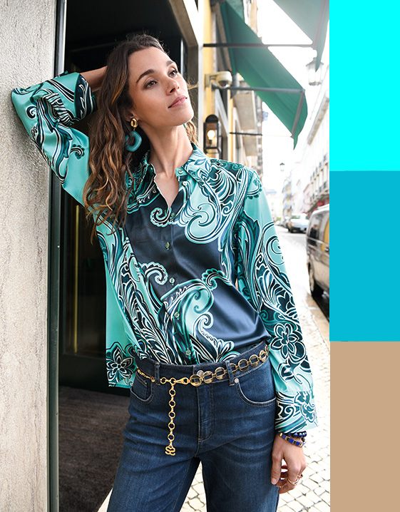 Blau kombinieren - Look mit Aquamarinblau