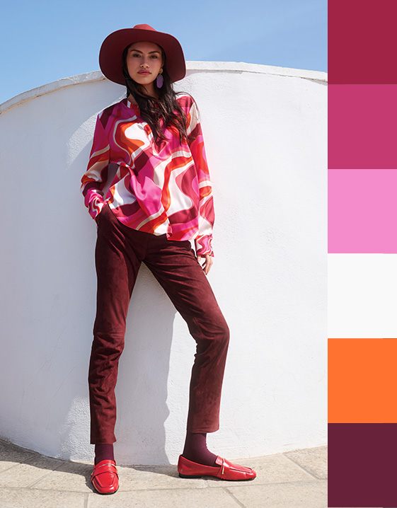 Rot kombinieren: Look mit Himbeerrot