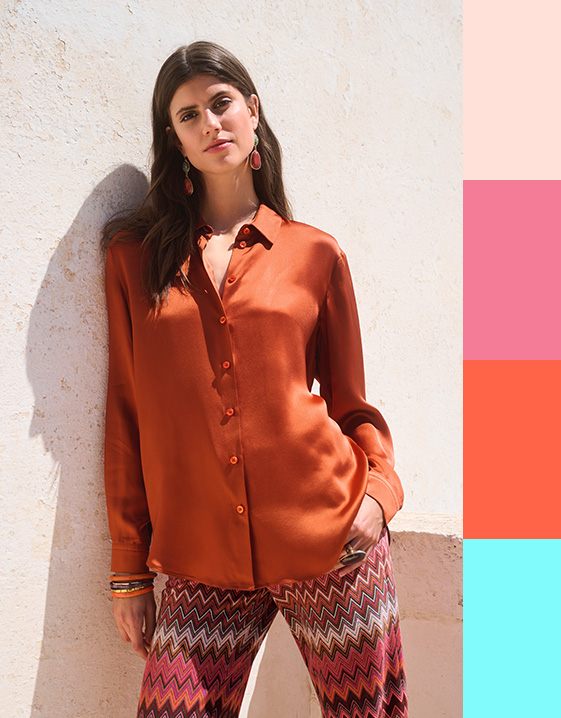 Rot kombinieren: Look mit Papayarot